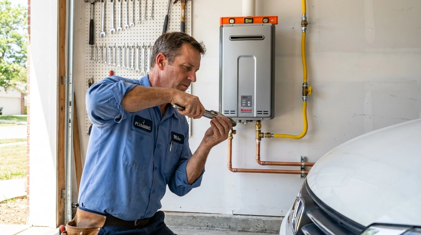 Tankless water heater installation by a Johns Plumbing LLC plumber in LaGrange