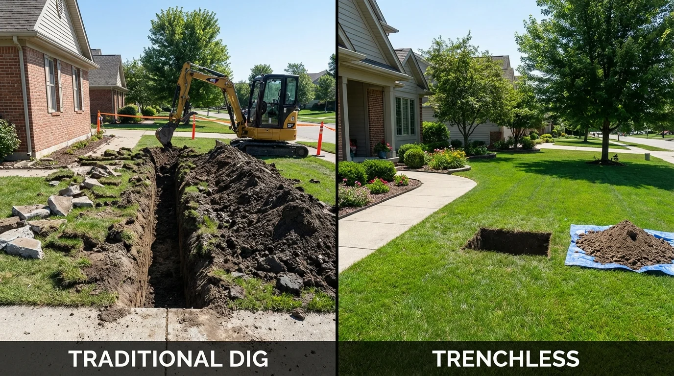 Trenchless sewer repair with minimal yard damage versus traditional excavation in LaGrange, GA